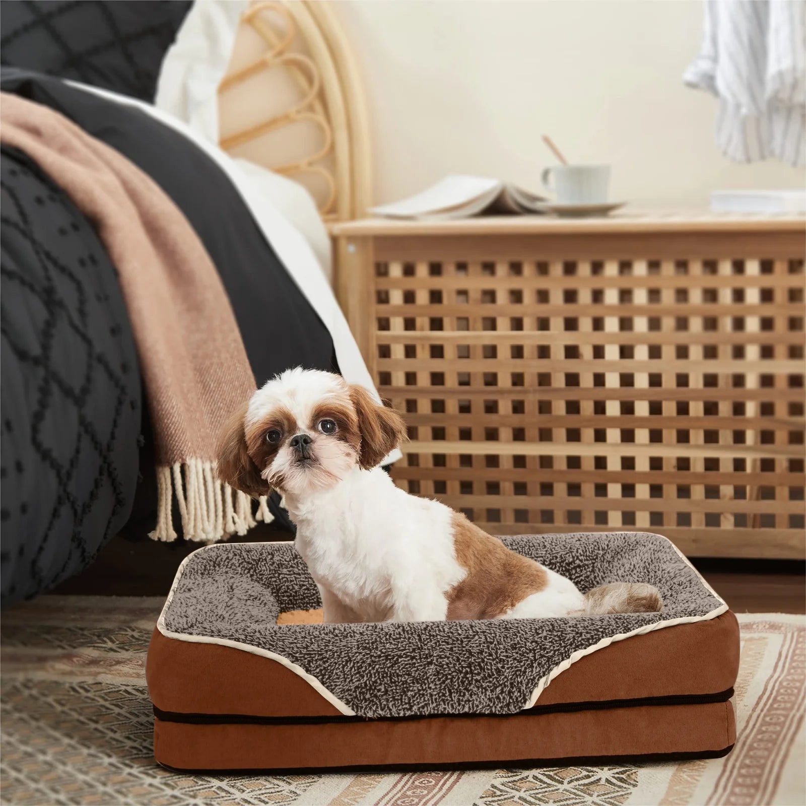 Dog Beds for Small Dogs Orthopedic Dog Bed Sofa Large Medium Small, Supportive Egg Crate Foam Pet Couch Bed with Removable Washable Cover Non Skid Bottom, S, Grey