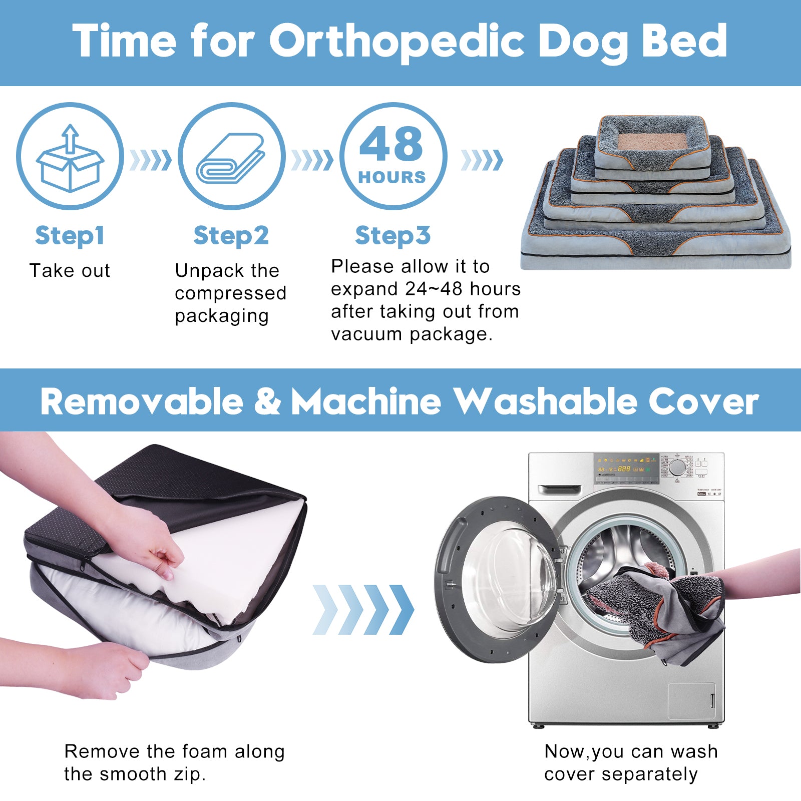 Dog Beds for Small Dogs Orthopedic Dog Bed Sofa Large Medium Small, Supportive Egg Crate Foam Pet Couch Bed with Removable Washable Cover Non Skid Bottom, S, Grey