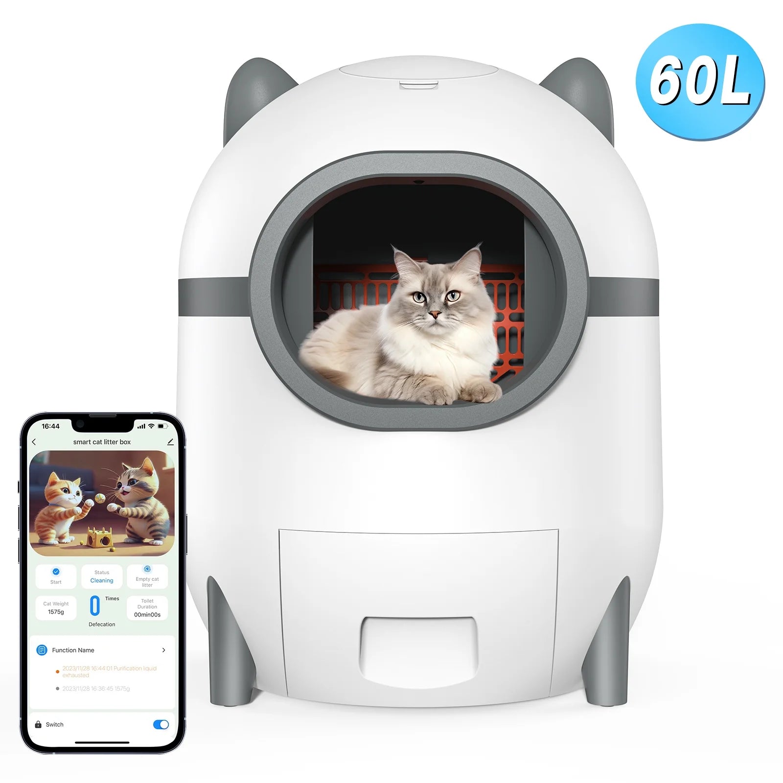 Self Cleaning Cat Litter Box Automatic Odor Removal Cat Litter Box with APP Control & Cleaning Kit for Multiple Cats