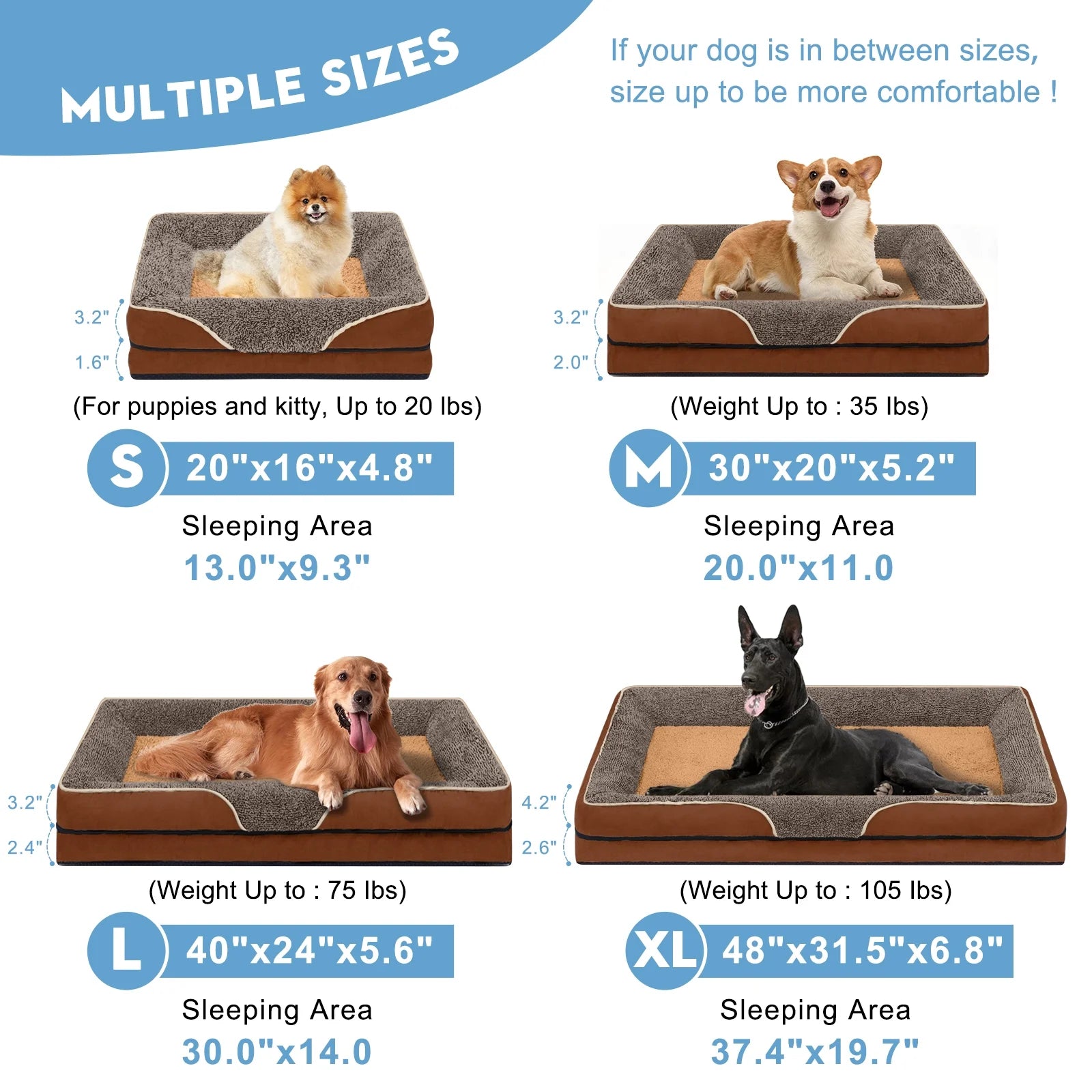 Dog Beds for Small Dogs Orthopedic Dog Bed Sofa Large Medium Small, Supportive Egg Crate Foam Pet Couch Bed with Removable Washable Cover Non Skid Bottom, S, Grey